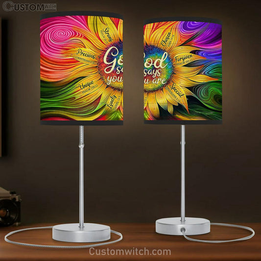 Sunflower God Says You Are Unique Table Lamb Art - Bible Verse Lamb Gift - Christian Bedroom Decor