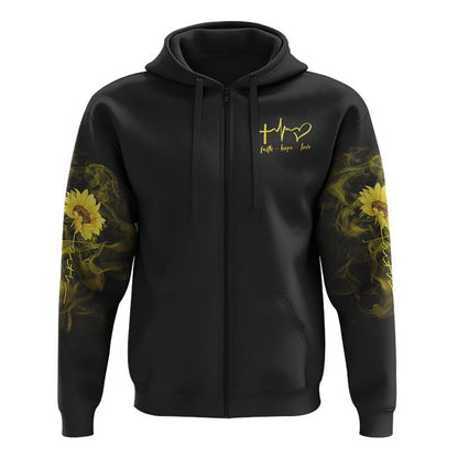 Sunflower Heart Cross Smoke All Over Print 3D Hoodie, Christian Hoodie, Christian Sweatshirt, Bible Verse Shirt