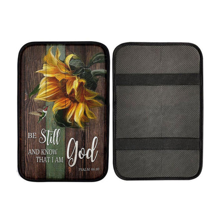 Sunflower Hummingbird Be Still And Know That I Am God Car Center Console Cover, Bible Verse Car Interior Accessories