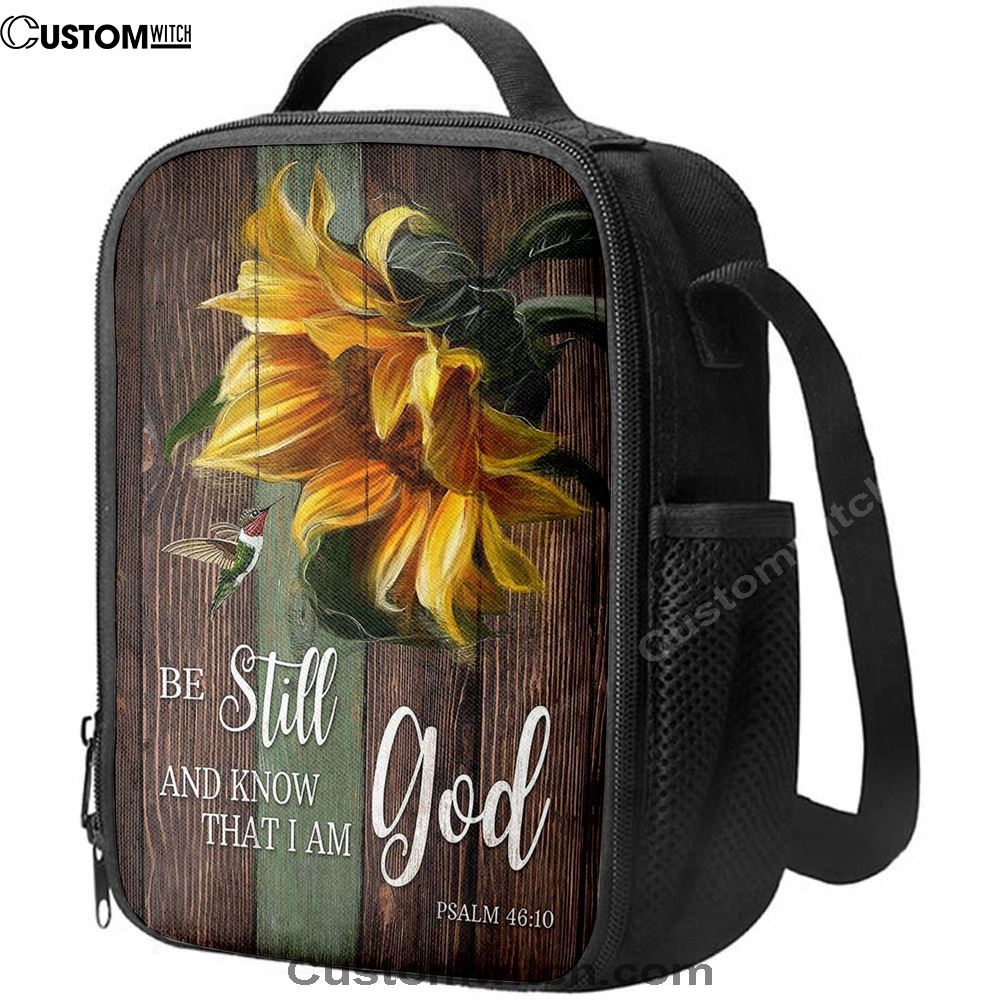 Sunflower Hummingbird Be Still And Know That I Am God Lunch Bag For Men And Women, Spiritual Christian Lunch Box For School, Work