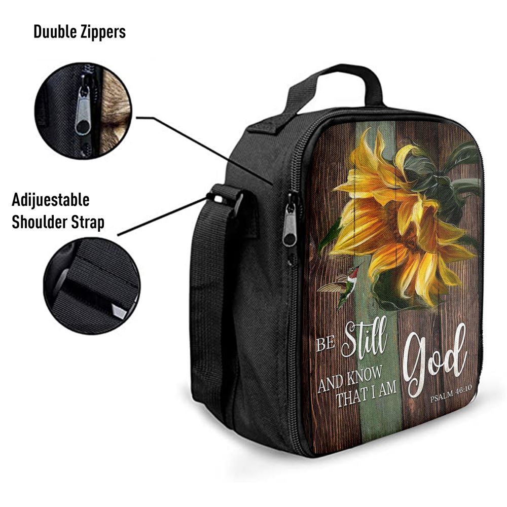 Sunflower Hummingbird Be Still And Know That I Am God Lunch Bag For Men And Women, Spiritual Christian Lunch Box For School, Work