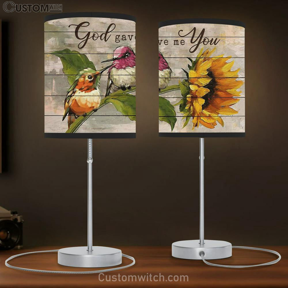 Sunflower Hummingbird God Gave Me You Large Table Lamb - Christian Table Lamb Prints - Religious Table Lamb Art