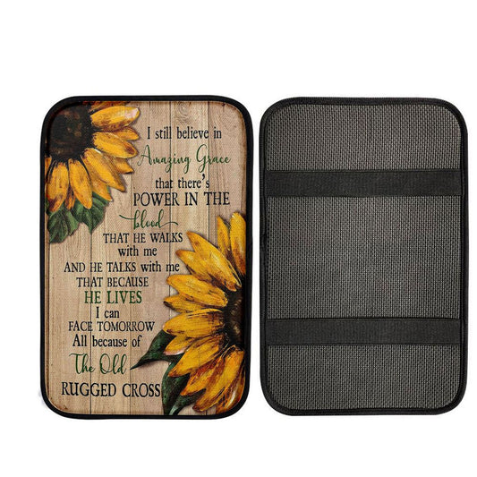 Sunflower I Still Believe In Amazing Grace Car Center Console Cover, Christ Car Interior Accessories