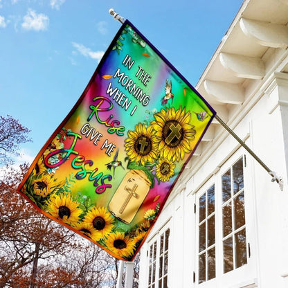 Sunflower In The Morning When I Rise Give Me Jesus House Flag, Outdoor Religious Flags, Christian Flag, Scripture Flag, Garden Banner