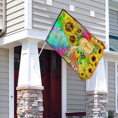Sunflower In The Morning When I Rise Give Me Jesus House Flag, Outdoor Religious Flags, Christian Flag, Scripture Flag, Garden Banner