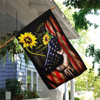 Sunflower Jesus It's A Relationship House Flag, Outdoor Religious Flags, Christian Flag, Scripture Flag, Garden Banner