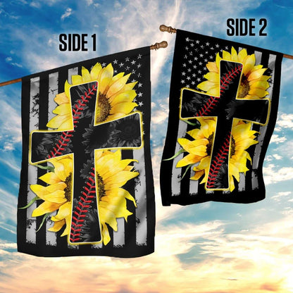Sunflower Jesus Jesus And Softball Sunflower Christian Cross House Flag, Outdoor Religious Flags, Christian Flag, Scripture Flag, Garden Banner