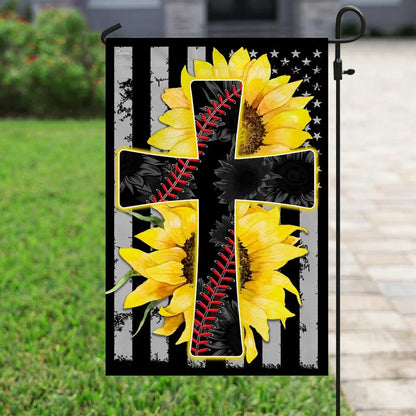 Sunflower Jesus Jesus And Softball Sunflower Christian Cross House Flag, Outdoor Religious Flags, Christian Flag, Scripture Flag, Garden Banner