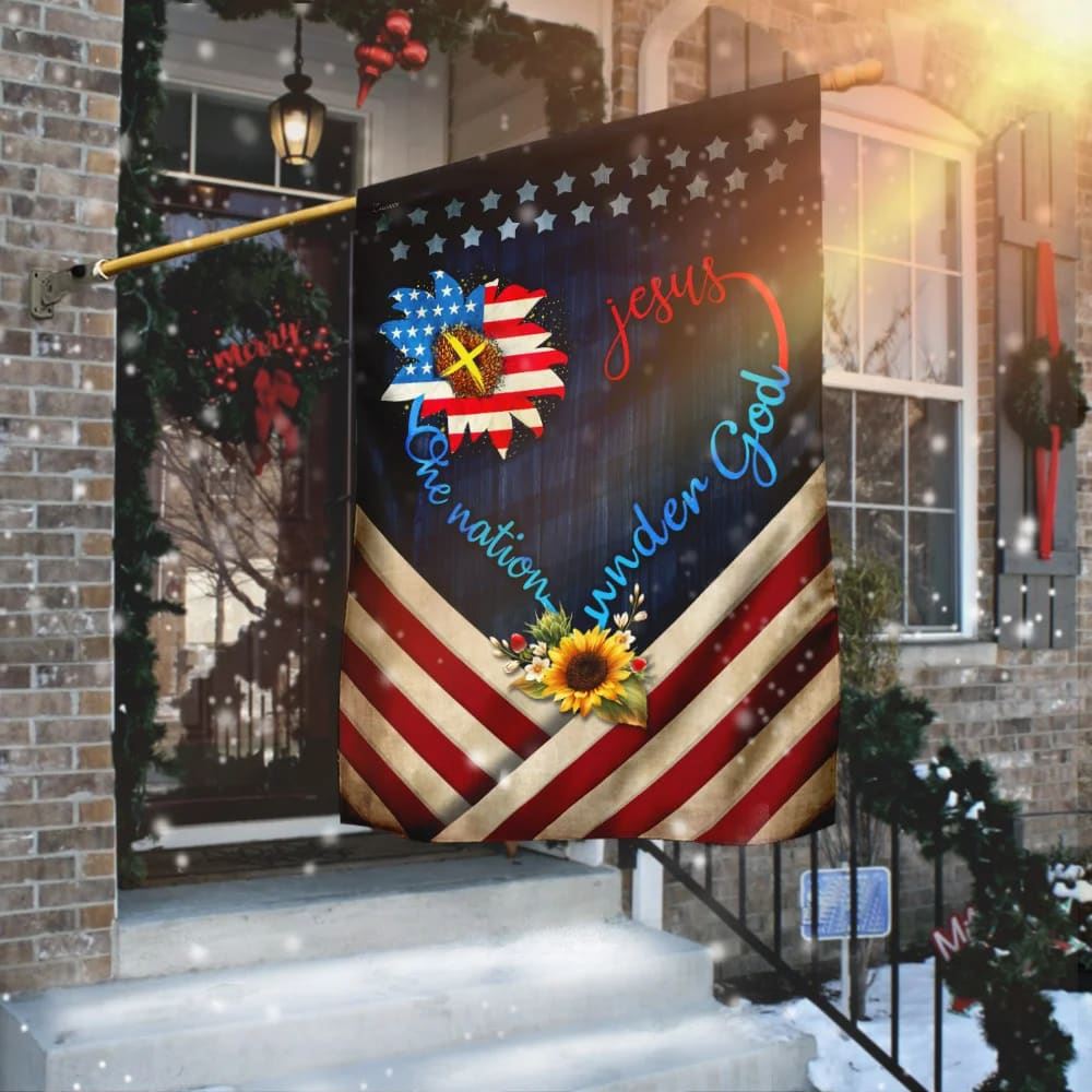 Sunflower Jesus Jesus One Nation Under God House Flag, Outdoor Religious Flags, Christian Flag, Scripture Flag, Garden Banner