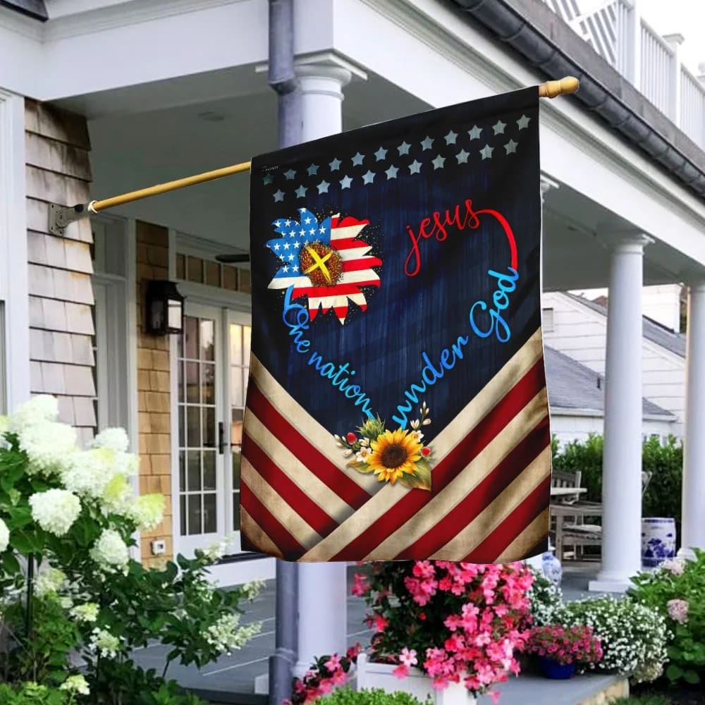 Sunflower Jesus Jesus One Nation Under God House Flag, Outdoor Religious Flags, Christian Flag, Scripture Flag, Garden Banner