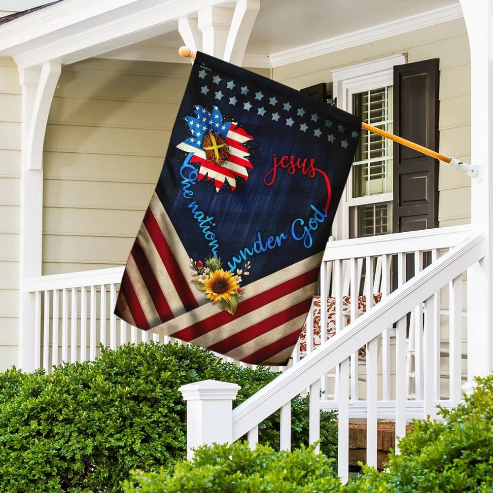 Sunflower Jesus Jesus One Nation Under God House Flag, Outdoor Religious Flags, Christian Flag, Scripture Flag, Garden Banner