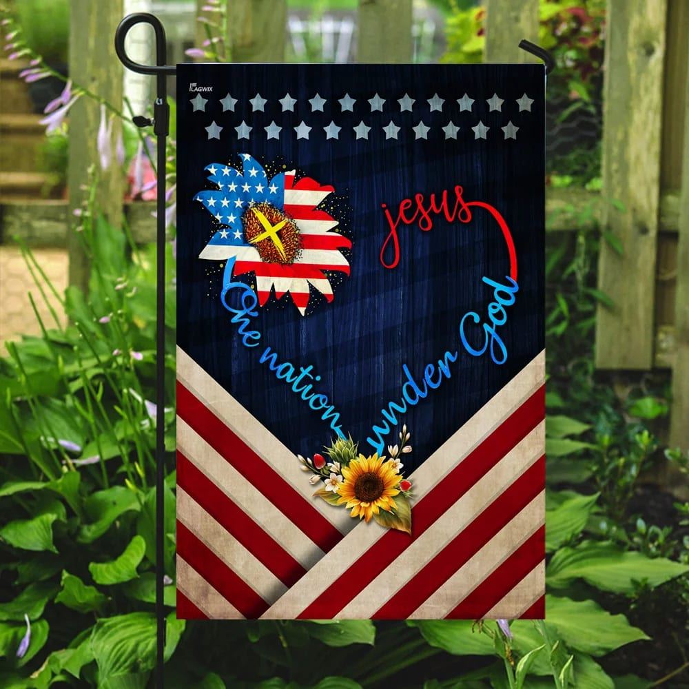Sunflower Jesus Jesus One Nation Under God House Flag, Outdoor Religious Flags, Christian Flag, Scripture Flag, Garden Banner