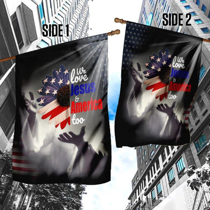 Sunflower Jesus We Love Jesus And America Too House Flag, Outdoor Religious Flags, Christian Flag, Scripture Flag, Garden Banner