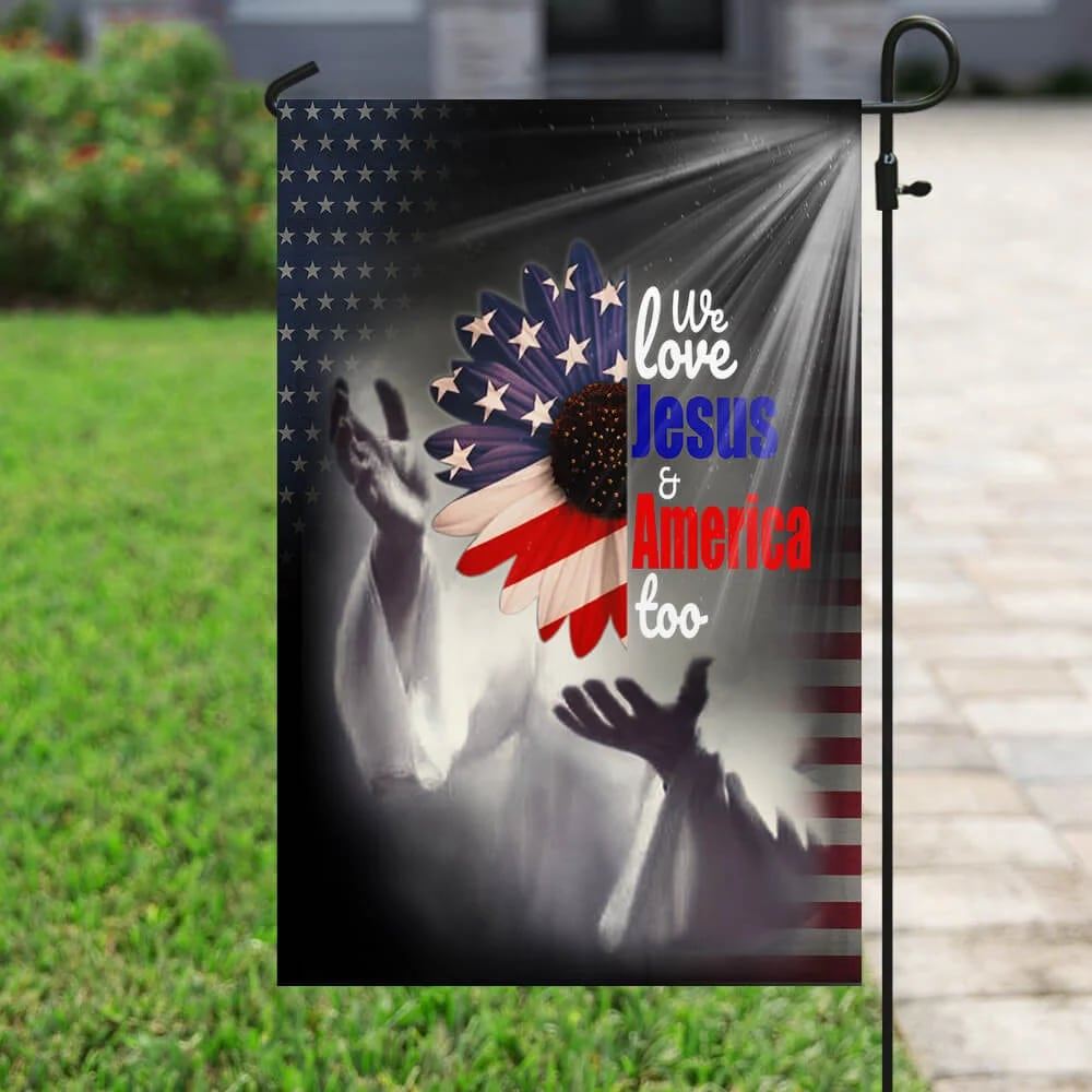 Sunflower Jesus We Love Jesus And America Too House Flag, Outdoor Religious Flags, Christian Flag, Scripture Flag, Garden Banner