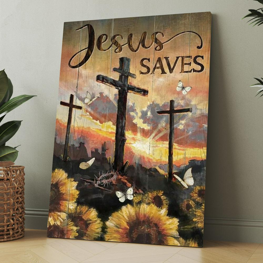 Sunflower Painting, Wooden Crosses, Jesus Saves Canvas, Christmas Gift for Christian