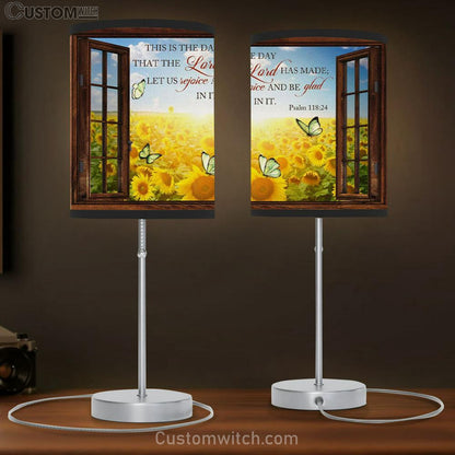 Sunflower Psalm 11824 This Is The Day That The Lord Has Made Table Lamb Gift Print - Christian Bedroom Decor