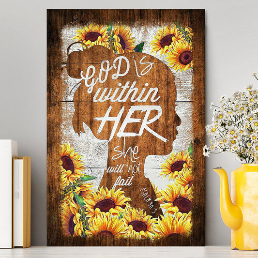 Sunflower Shadow Girl God Is Within Her She Will Not Fail Canvas Art - Christian Art - Bible Verse Wall Art - Religious Home Decor