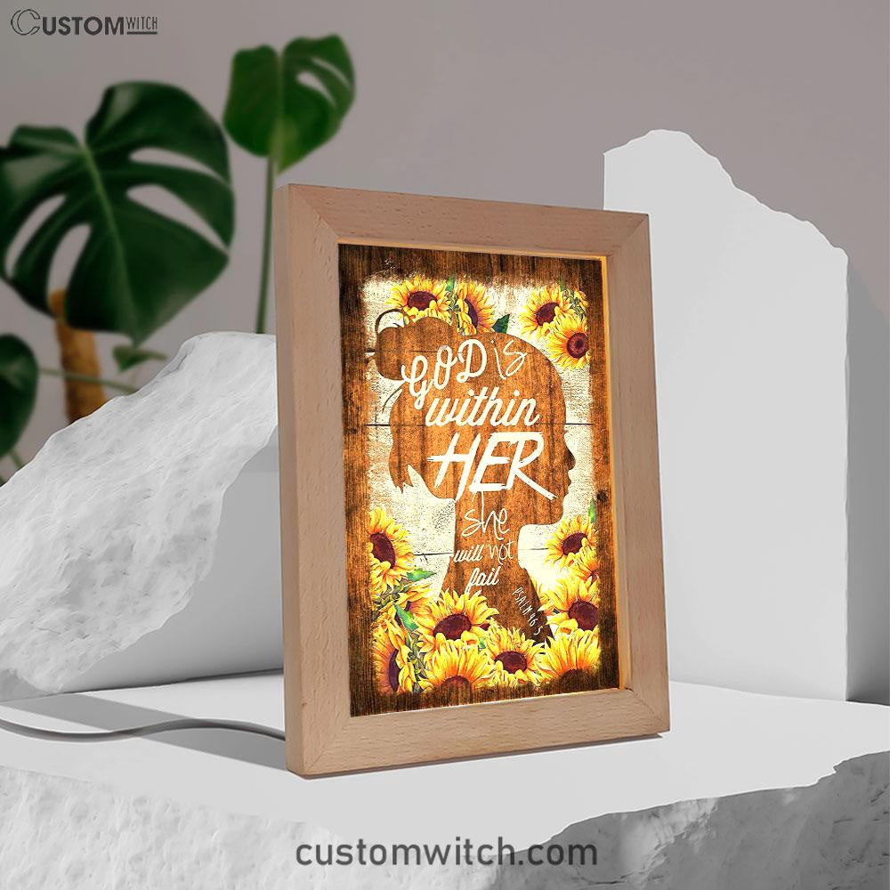 Sunflower Shadow Girl God Is Within Her She Will Not Fail Frame Lamp Art - Christian Art - Bible Verse Art - Religious Home Decor