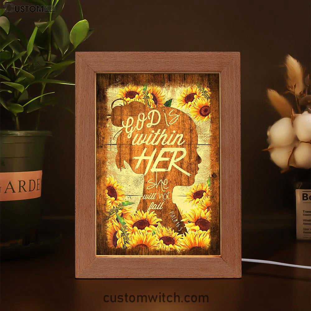 Sunflower Shadow Girl God Is Within Her She Will Not Fail Frame Lamp Art - Christian Art - Bible Verse Art - Religious Home Decor