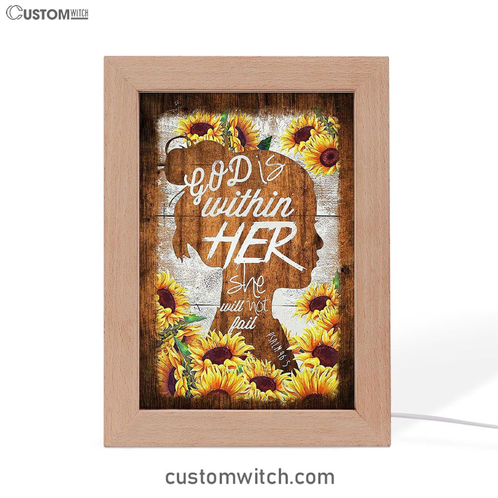 Sunflower Shadow Girl God Is Within Her She Will Not Fail Frame Lamp Art - Christian Art - Bible Verse Art - Religious Home Decor