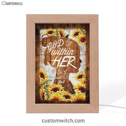 Sunflower Shadow Girl God Is Within Her She Will Not Fail Frame Lamp Art - Christian Art - Bible Verse Art - Religious Home Decor