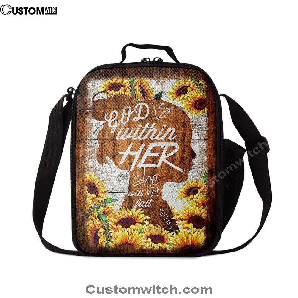 Sunflower Shadow Girl God Is Within Her She Will Not Fail Lunch Bag For Men And Women, Spiritual Christian Lunch Box For School, Work