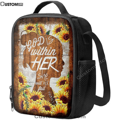 Sunflower Shadow Girl God Is Within Her She Will Not Fail Lunch Bag For Men And Women, Spiritual Christian Lunch Box For School, Work
