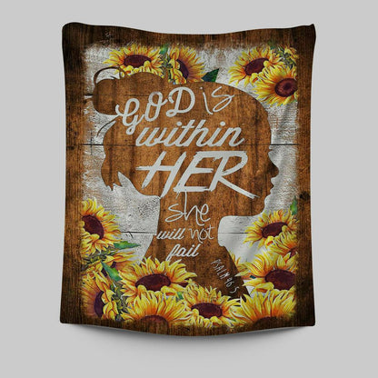 Sunflower Shadow Girl God Is Within Her She Will Not Fail Tapestry Art - Christian Art - Bible Verse Wall Art - Religious Home Decor