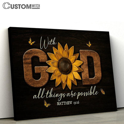 Sunflower With God All Things Are Possible Wall Art Canvas - Christian Wall Art - Religious Art