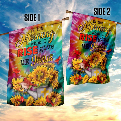 Sunflowers And Jesus In the Morning When I Rise Give Me Jesus House Flag, Outdoor Religious Flags, Christian Flag, Scripture Flag, Garden Banner