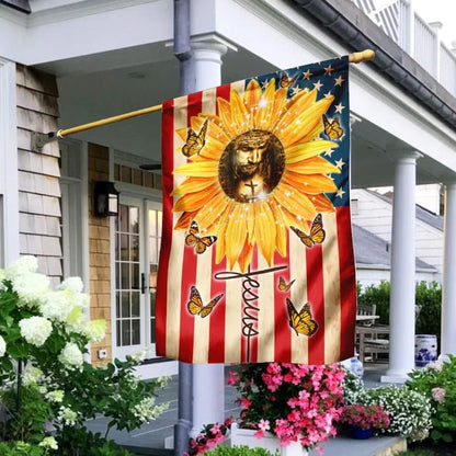 Sunflowers And Jesus Jesus Faith American House Flag, Outdoor Religious Flags, Christian Flag, Scripture Flag, Garden Banner