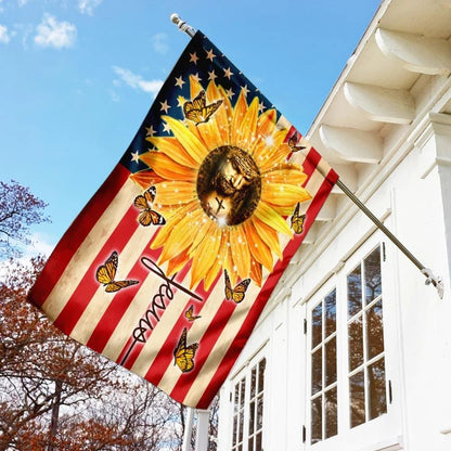 Sunflowers And Jesus Jesus Faith American House Flag, Outdoor Religious Flags, Christian Flag, Scripture Flag, Garden Banner