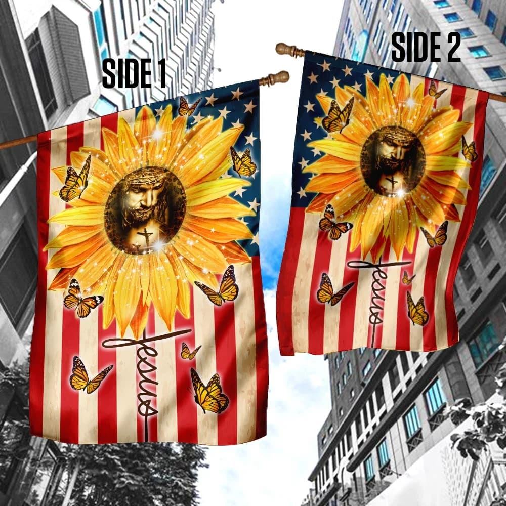 Sunflowers And Jesus Jesus Faith American House Flag, Outdoor Religious Flags, Christian Flag, Scripture Flag, Garden Banner