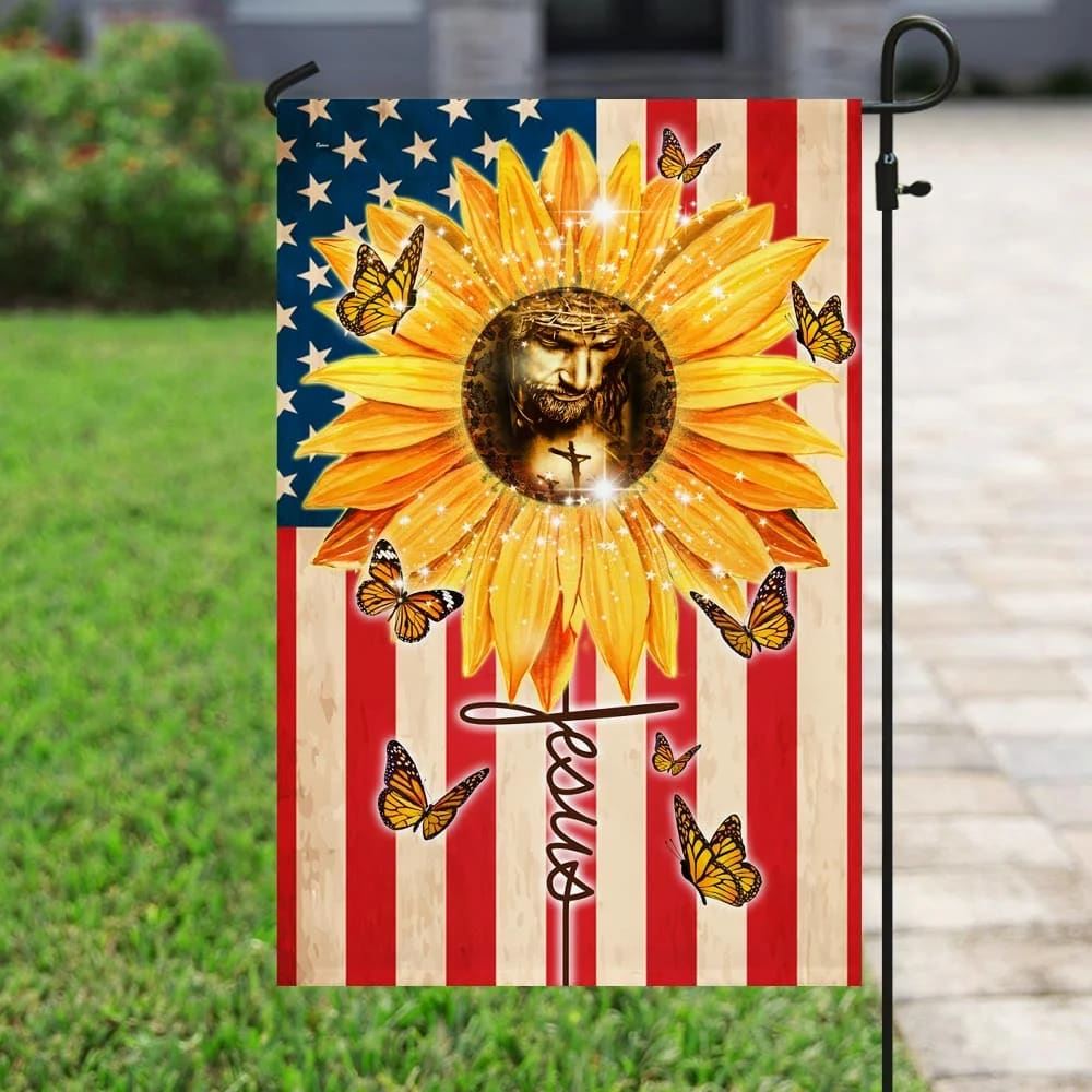 Sunflowers And Jesus Jesus Faith American House Flag, Outdoor Religious Flags, Christian Flag, Scripture Flag, Garden Banner