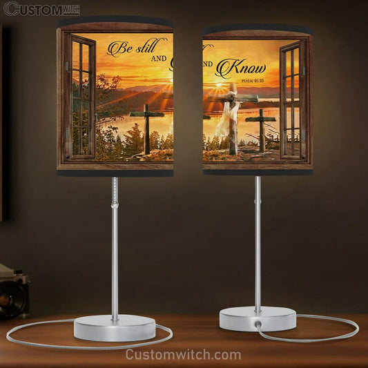 Sunset Cross - Be Still And Know Psalm 4610 Bible Verse Table Lamb Gift - Christian Bedroom Decor