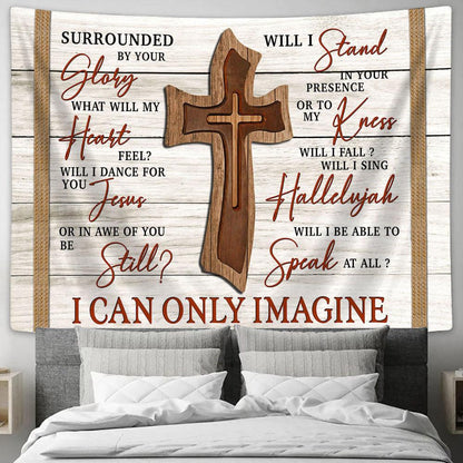 Surrounded By Your Glory - Wooden Cross Tapestry Prints - Bible Verse Wall Art - Christian Home Decor