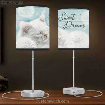 Sweet Dream Dandelion White Cat Table Lamb Gift - Bible Verse Table Lamb - Religious Bedroom Decor