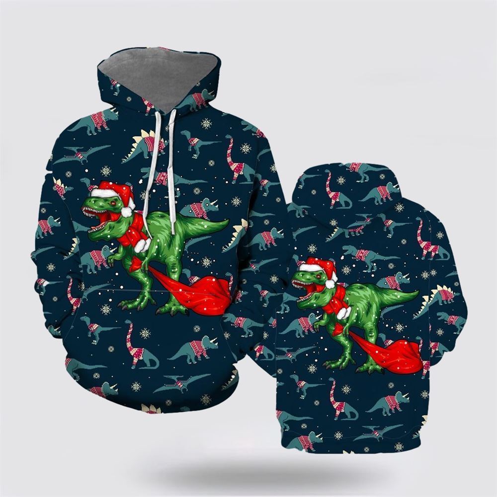 T-Rex Christmas All Over Print 3D Hoodie For Men & Women, Christmas Hoodie Cute, Christmas Gift, Christmas Fashion