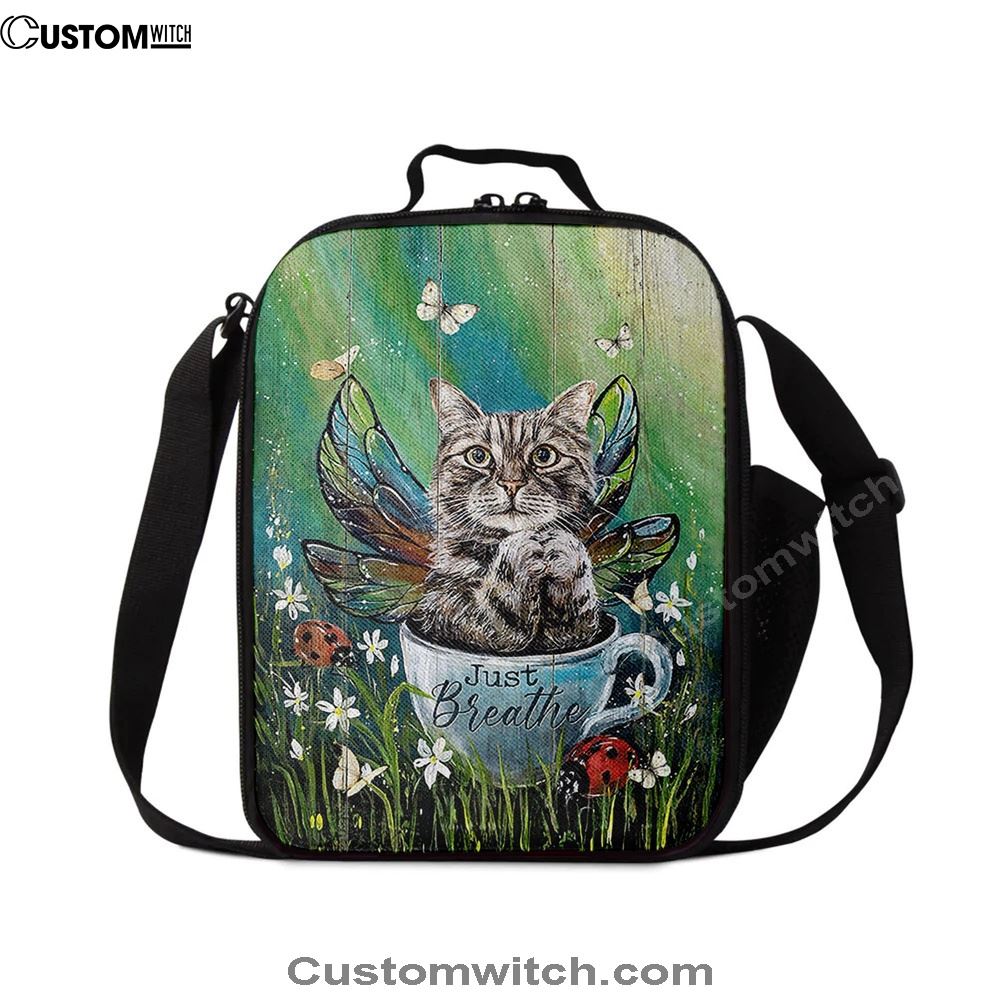 Tabby Cat Just Breathe Lunch Bag For Men And Women Decor - Gift For Cat Lover, Spiritual Christian Lunch Box For School, Work