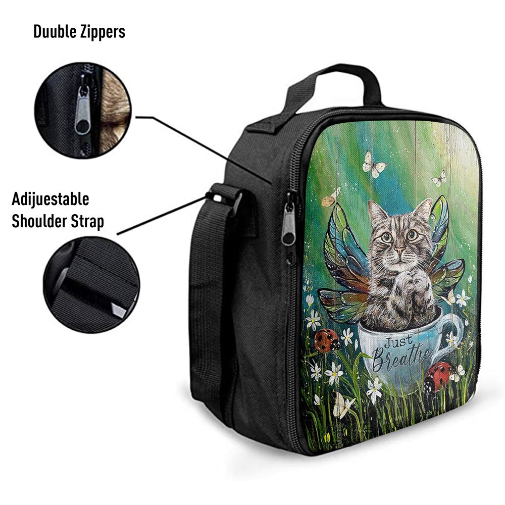 Tabby Cat Just Breathe Lunch Bag For Men And Women Decor - Gift For Cat Lover, Spiritual Christian Lunch Box For School, Work