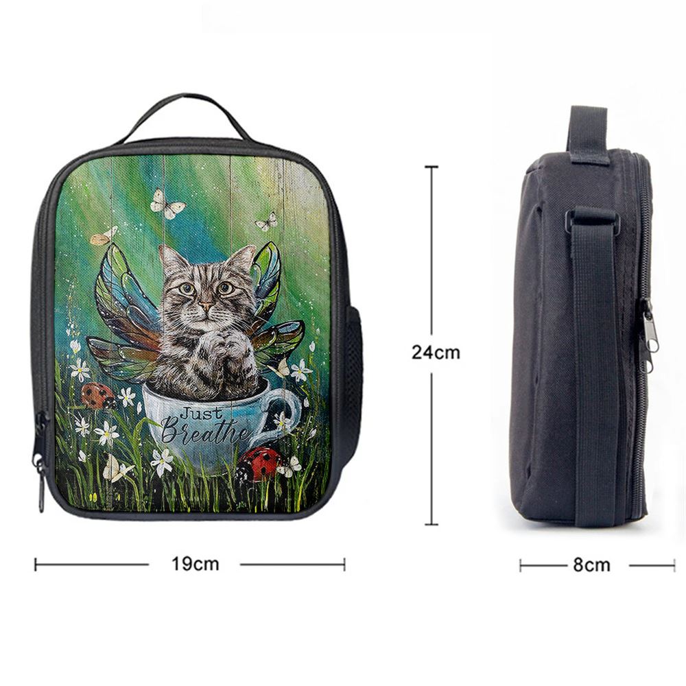 Tabby Cat Just Breathe Lunch Bag For Men And Women Decor - Gift For Cat Lover, Spiritual Christian Lunch Box For School, Work