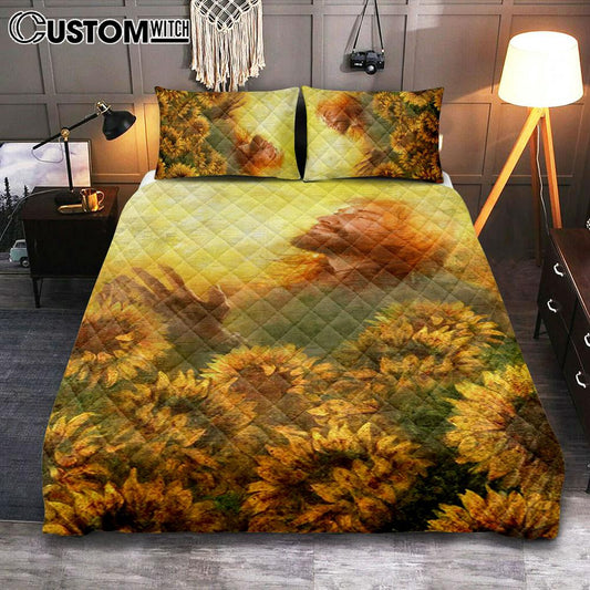 Take A Deep Breath Jesus And Beautiful Sunflower Quilt Bedding Set Prints - Jesus Christ Quilt Bedding Set Art - Christian Cover Twin Bedding Decor