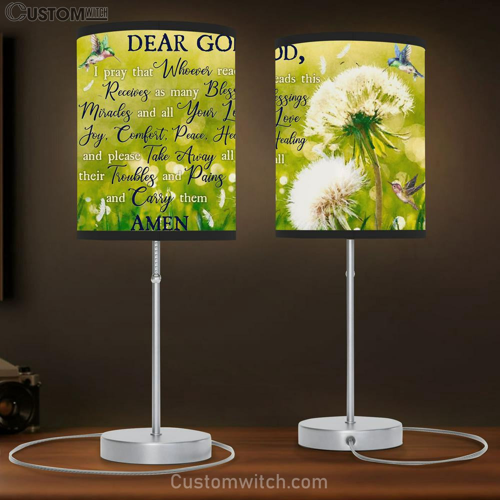 Take Away All Their Troubles And Pains And Carry Them Hummingbird Dandelion Large Table Lamb - Christian Table Lamb Prints - Religious Table Lamb Art
