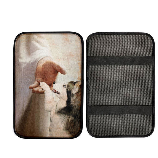 Take My Hand Jesus Siberian Husky Dog Car Center Console Cover, Bible Verse Car Interior Accessories