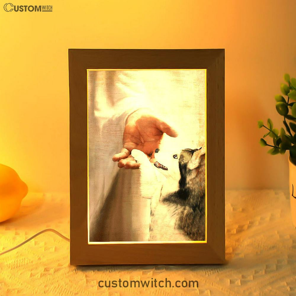 Take My Hand Jesus Siberian Husky Dog Frame Lamp Print - Inspirational Frame Lamp Art - Christian Art Home Decor