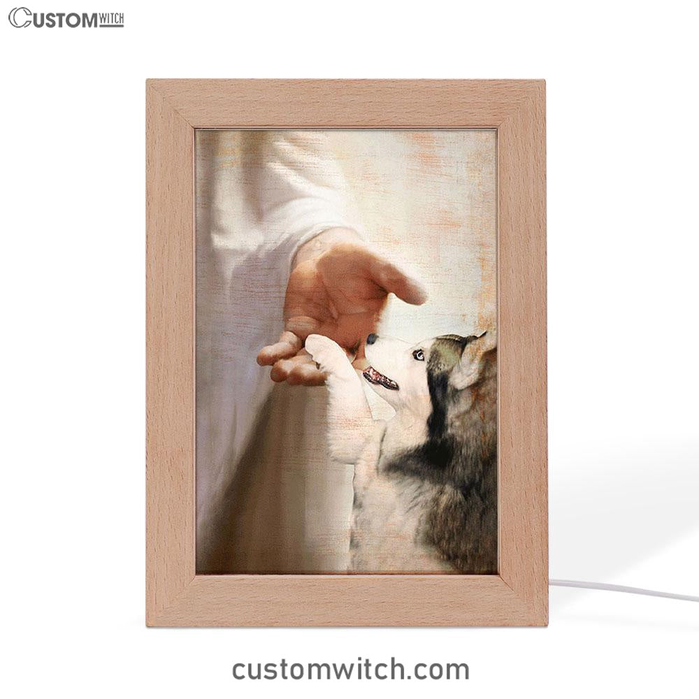 Take My Hand Jesus Siberian Husky Dog Frame Lamp Print - Inspirational Frame Lamp Art - Christian Art Home Decor