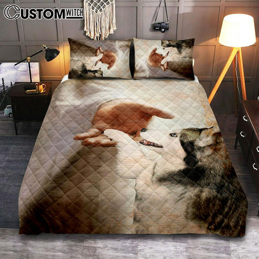 Take My Hand Jesus Siberian Husky Dog Quilt Bedding Set Print - Inspirational Quilt Bedding Set Art - Christian Bedroom Home Decor