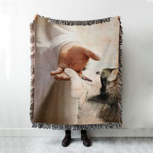 Take My Hand Jesus Siberian Husky Dog Woven Blanket Print - Inspirational Woven Blanket Art - Christian Throw Blanket Home Decor