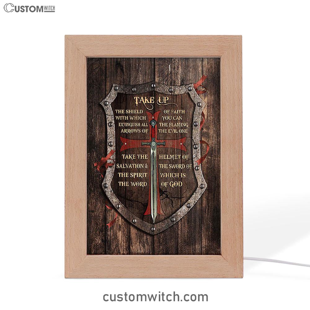 Take Up The Shield Of Faith Shield The Warrior Frame Lamp Print - Inspirational Frame Lamp Art - Christian Art Home Decor