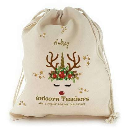 Teachers Name and Decorated Reindeer Unicorn Christmas Sack, Gift For Chidren, Christmas Bag Gift, Christmas Gift 2023